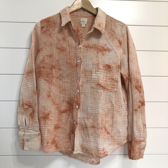 Evereve Roan + Ryan Women's Tie Dye Button Up Shirt Size S Orange Boho Hippie - Picture 1 of 11